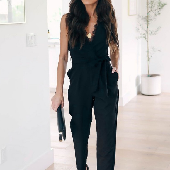 Amora Black Lace Detail Sleeveless Jumpsuit - Picture 4 of 8